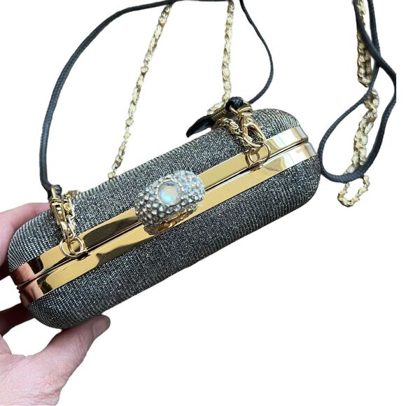 Diamond Clutch Fancy Purse Diamond & Gold design // removable straps - Picture 2 of 10